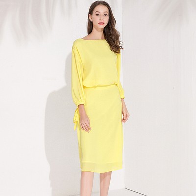 yellow long sleeve midi dress