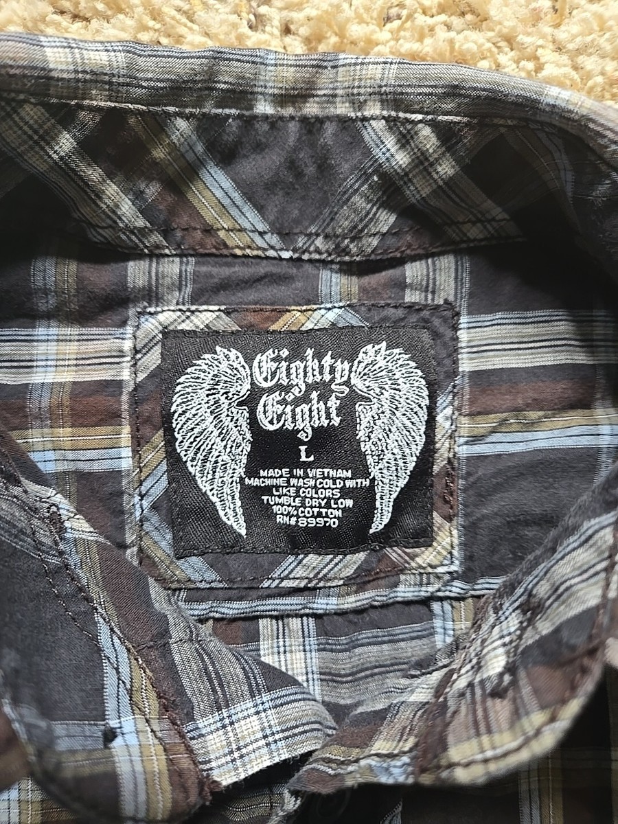 Eighty Eight Mens Brown Black Plaid Long Sleeve Collared Shirt Sz