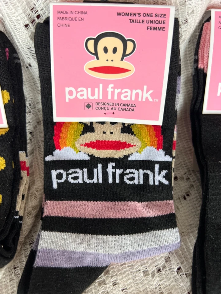 Nuevos calcetines Paul Frank 3 pares para mujer EE. UU. 6-9,5 negros con arco iris, lunares, corazón Foto 3 de 4