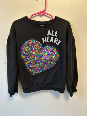 365 Kids Garanimals Girls' Size 6 Sweatshirt Sequin Heart ''All Heart'' Black Cozy