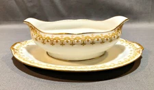 Charles Ahrenfeldt Limoges France AHR19 Gravy Boat with Attached Underplate
