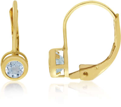 Ohrringe 14 Karat Gelbgold 4 mm rund Aquamarin Einfassung Leverback