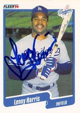 Lenny Harris autographed baseball card (Los Angeles Dodgers, 67) 1990 Fleer #397