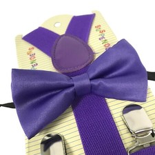 "PURPLE" Matching Suspender  Bow-Tie Set Kids Toddler Baby Boys Girls USA 