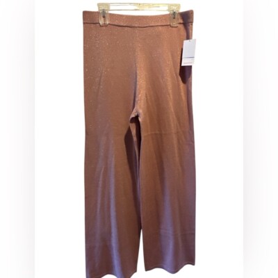 Shoedazzle pull on wide leg pink rose gold sparkle pants NWT