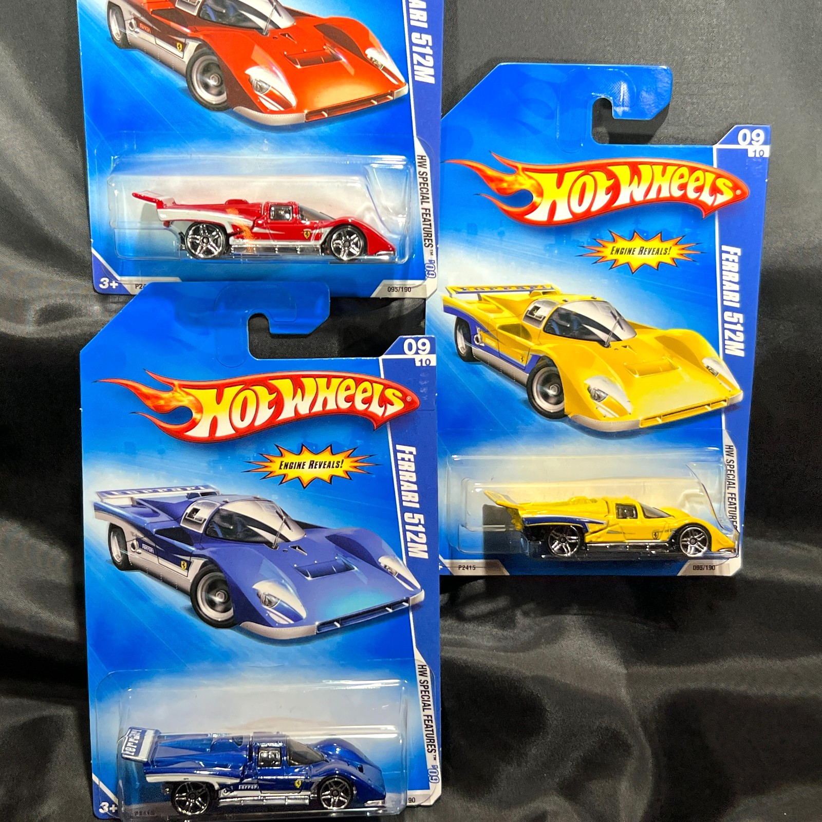 Hot Wheels '09 Special Features Ferrari 512 M Trio Red Yellow Blue Diecast Cars
