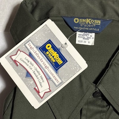 Men s OshKosh B Gosh Green Snap Long Sleeve & Tails Size 20 R Work Shirt NWT NOS