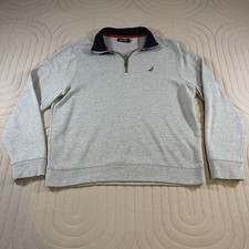 Nautica Mens Pullover Sweatshirt Size Medium Quarter 1/4 Zip Blue Logo Preppy