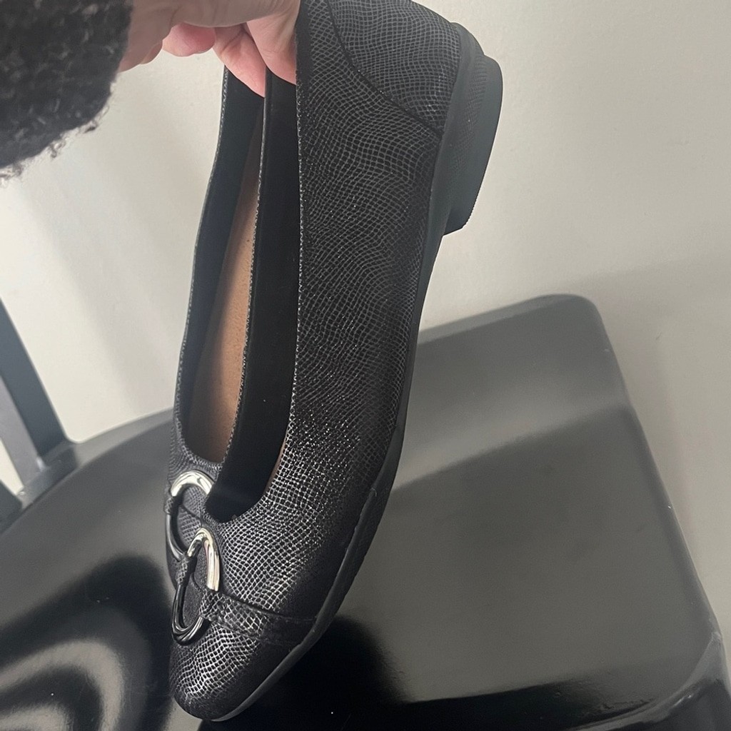 Clark’s UnStructured Flats, black, python, leathe… - image 6