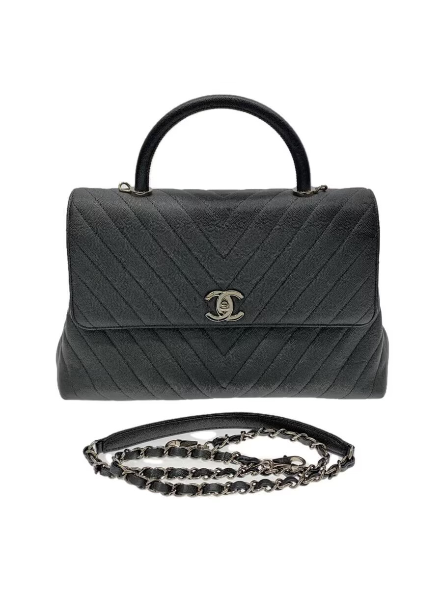 Chanel Coco Handle A92991 Handbag Leather Silver Unisex #SSB187