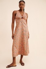 Madewell Stephanie Twist-Front Boho Vibe Midi Dress in Floral Print NWT $45