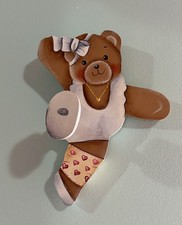 Vintage hand painted bear ballerina costume wall hanger children room solid wood