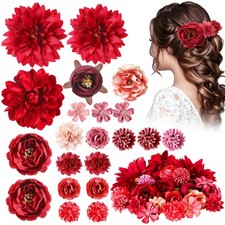 BBTO Flower Hair Clips Red Series Floral Pins for Wedding 21 Pcs