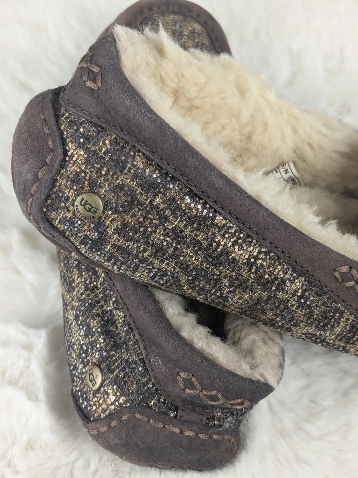 UGG Australia Ansley блестящий коричневый леопард тапочки мокасины США размер 6 ЕС 37 - Изображение 2 из 4