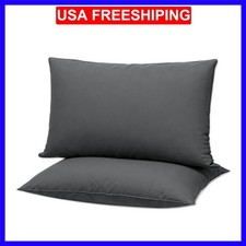 Flat Ultra Thin Bed Pillows Standard/Queen Size Pillow Set of 2 Extra Soft Do...