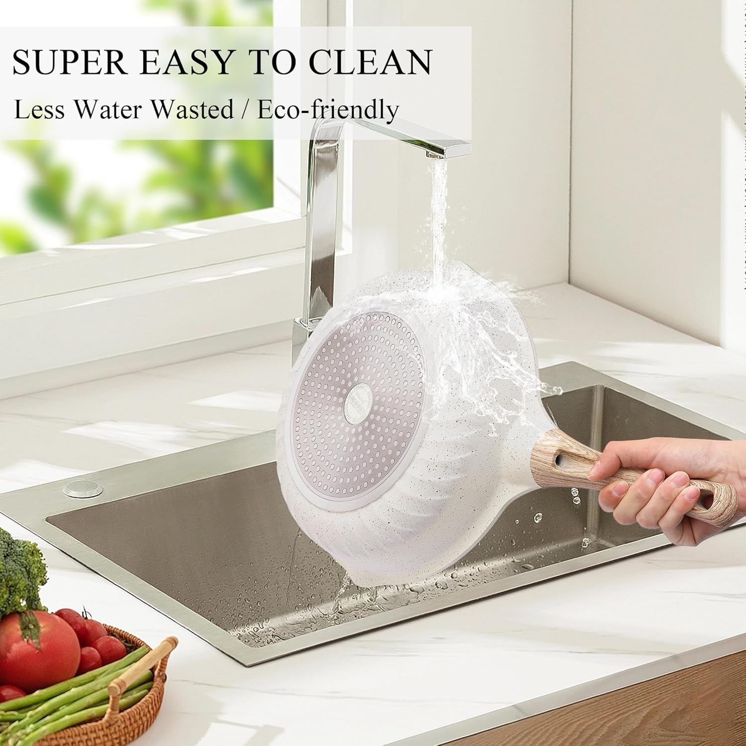 Nonstick Deep Frying Pan, Saute Pan with Lid, 11"/5Qt, German 3C+ Ceramic Coatin