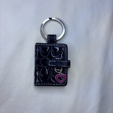 Portafoto portafoto vintage Coach cuore rosa pelle nera portachiavi borsetta ciondolo