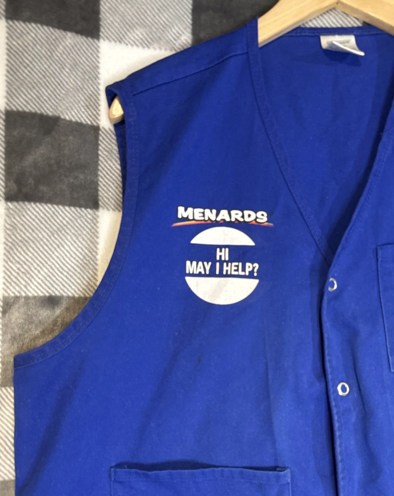 Menards Blue Sz XL Employee Vest Hi! May I help you? w Logo on back Halloween image 4