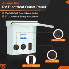 RV Electrical Outlet Panel with Breaker Temporary Power Outlet 20/ 30/ 50 Amp
