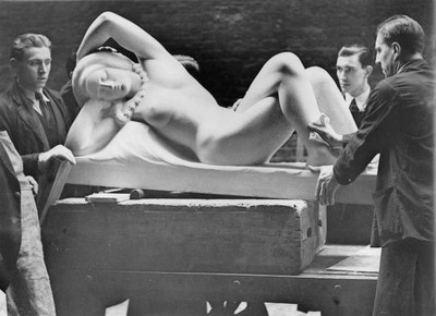 Arrival of sculpture Figure Stone by Gilbert Ledwood at Royal Acad- Old Photo
