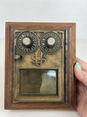 Vintage US Post Office Box Dual Dial Beautiful Wood And Brass W/ Combo