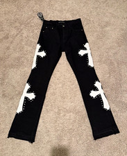 Black Dark Wash Slim Straight Men's Jeans White Paint Splatter 5-Pocket