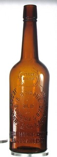 G. H. MOORE OLD BOURBON & RYE ANTIQUE TOOLED TOP WHISKEY BOTTLE XLNT. CONDITION