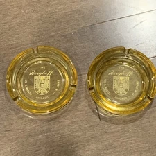 (2) The Berghoff Amber Glass Ashtray Chicago 4 1/2” Diameter Vintage