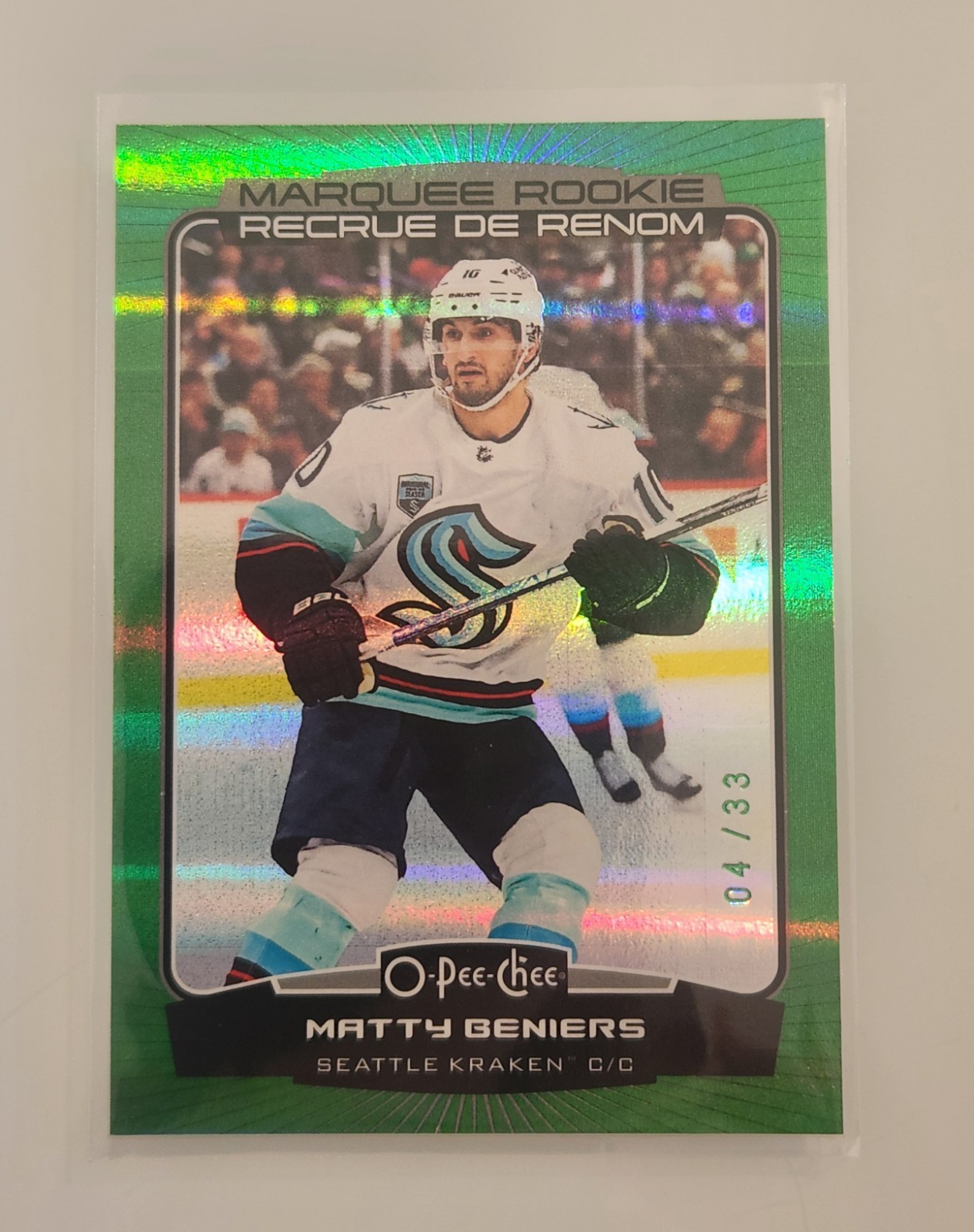 Matty Beniers 2022-23 O-Pee-Chee Marquee Rookie Green Rainbow /33 Seattle Kraken