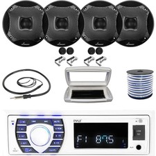 Pyle 1-DIN Bluetooth Marine MP3 Radio Receiver, 4x 6.5" Component Kit Speakers
