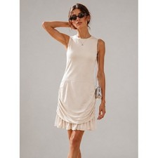 Reformation Amelia Dress Knit Ruched Ruffle XS Cream Mini