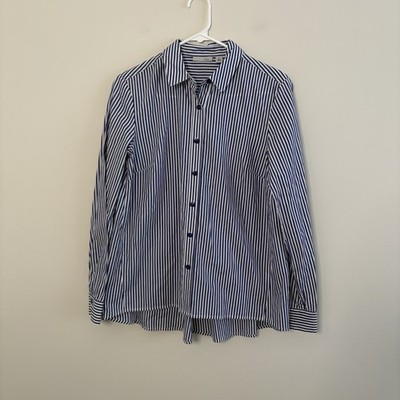 Halogen Women s Small Long Sleeve Button Up Blue White Striped Preppy Spring A7