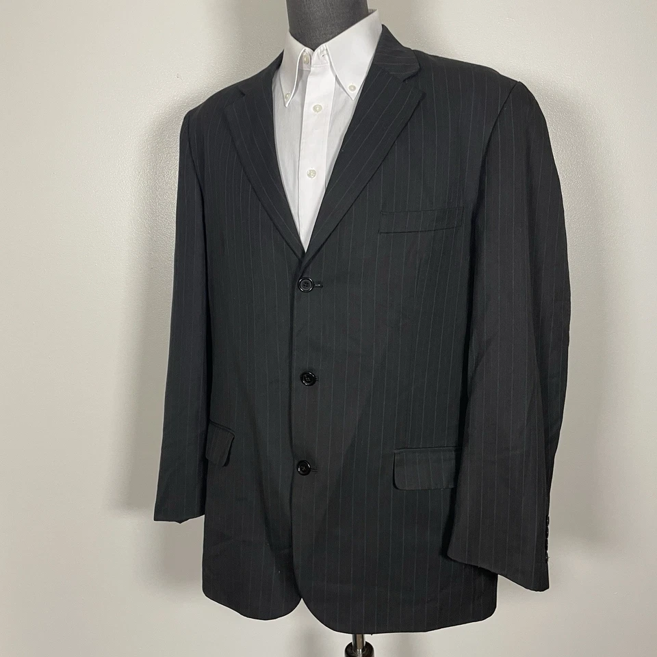 Traje Alfani 2 Piezas Hombre 46L 38x30 Negro Azul Rayas Poliéster Tres Botones Foto 4 de 4