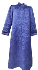 Vintage Satin Nordstrom Quilted Shell Cobalt Blue Robe Housecoat Dressing Gown M