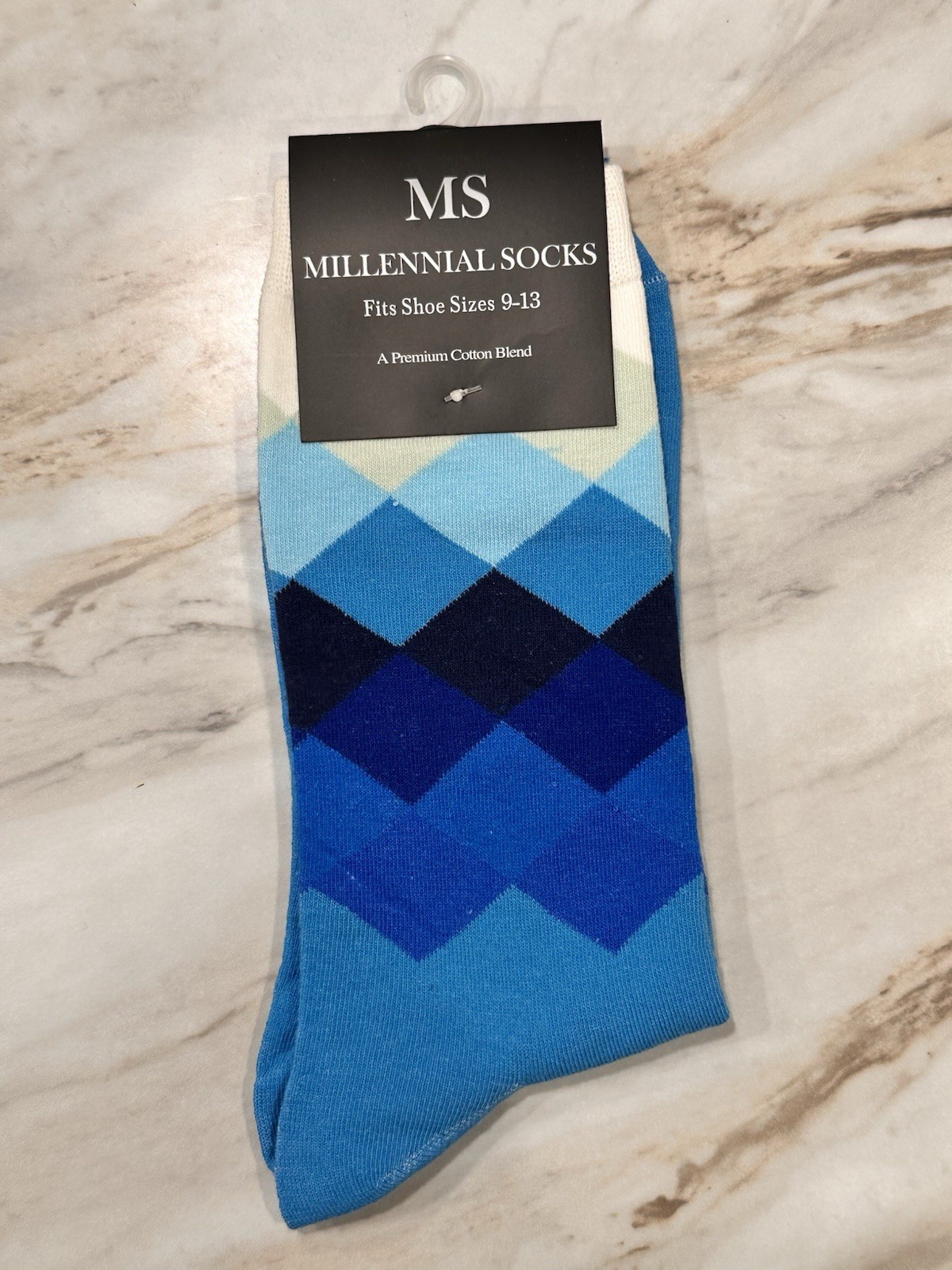 Men’s Blue Argyle Dress Socks Cotton Blend Size 9-13 Novelty Pattern New