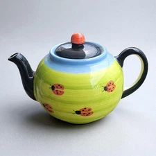 Over And Back Italian Ceramic Ladybug Teapot Hand Painted 