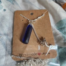 Handcrafted Steling Chain Necklace Blue Bar C...