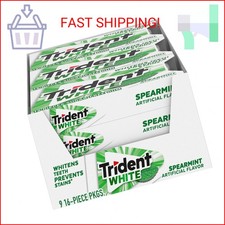 Trident White Spearmint Sugar-Free Chewing Gum, 9 Pack of 16 Pieces 144 Total P