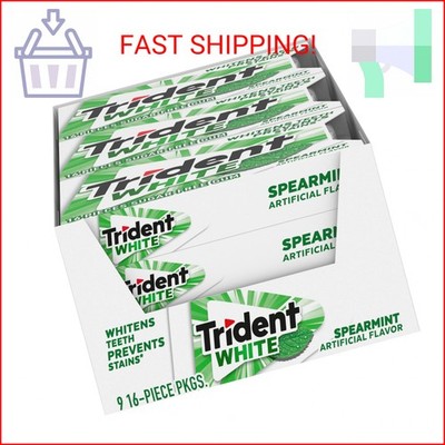 Trident White Spearmint Sugar-Free Chewing Gum, 9 Pack of 16 Pieces (144 Total P