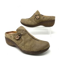 TIMBERLAND Women's Cloggs 7M Tan Slip On Mules Button Accent Shoes Neutral
