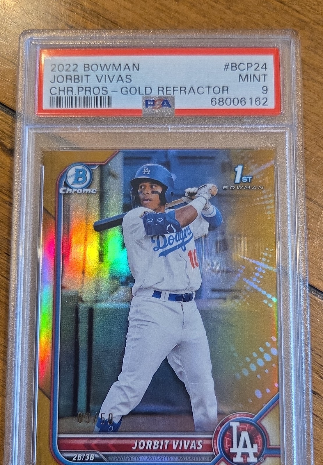 2022 Bowman - Chrome Prospects Jorbit Vivas #BCP-24 Gold Refractor /50 (RC)