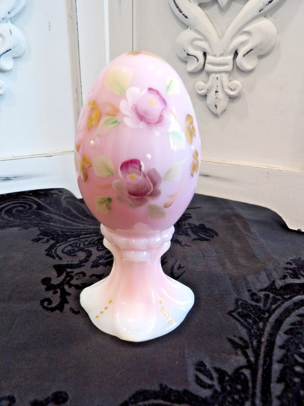 Hand Painted FENTON ROSALENE Egg On Stand~Limited Edition~752/2500~Signed