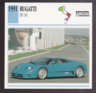 1991 Bugatti EB 110 Italy Prototype Sports Car Photo Spec Sheet Info ATLAS CARD
