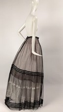 VICTORIAN 19TH C SHEER BLACK SILK TULLE SKIRT W STRIPE  DOT DETAIL