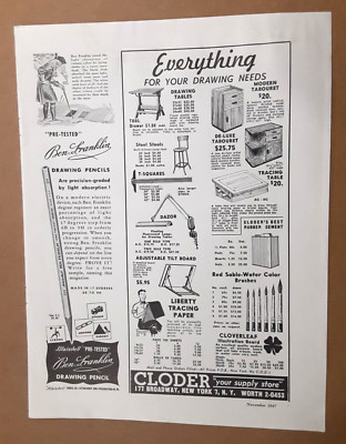 1947 BEN FRANKLIN PENCILS Magazine AD~Cloder Store~DELTA BRUSH/Van Gogh