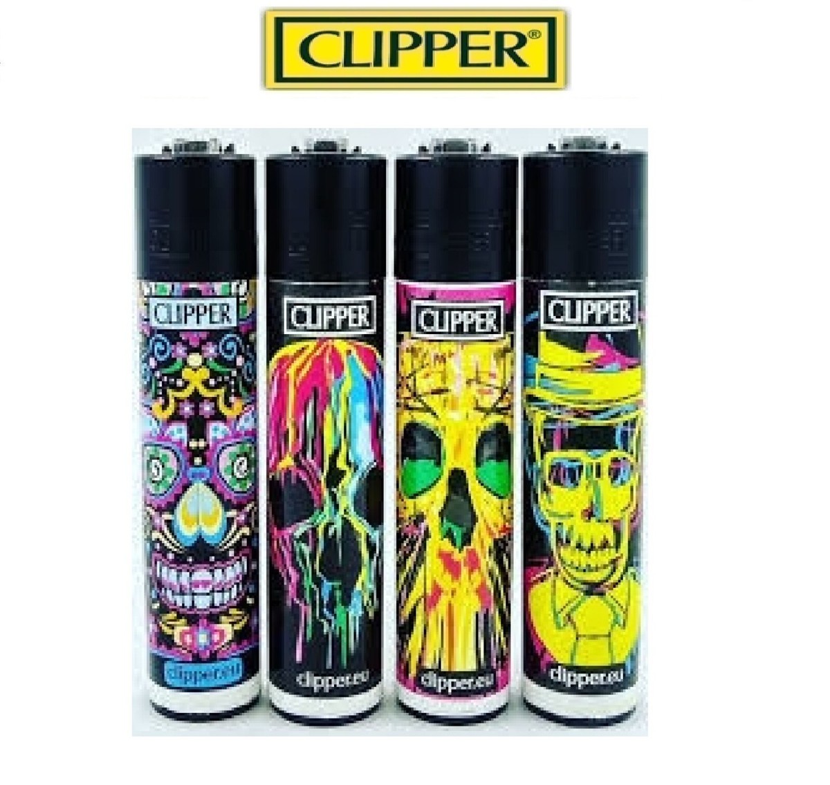 4 x Clipper Lighters SKULL MIX No.2 Design Full Size Refilable