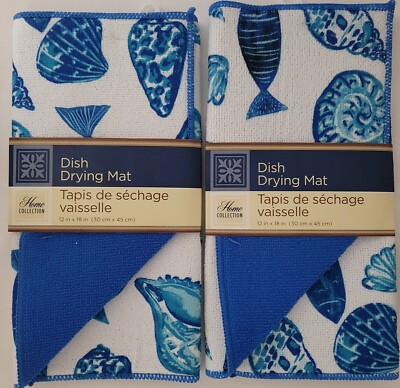 Seaside Beach Seashore Dish Drying Mats Seashells/Fish 12 x18 , 2/Pk, S21