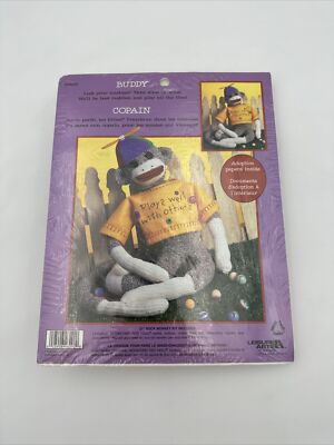 Vintage Leisure Arts 21'' Sock Monkey Craft Kit #46292 Rockford Red Heel