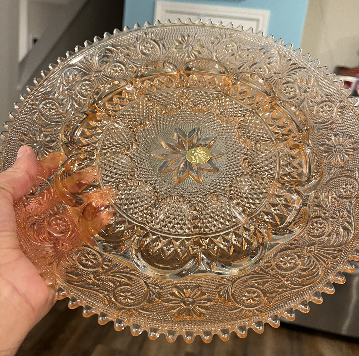 Indiana Glass Tiara Sandwich Glass Pink Deviled Egg Plate 12" Vintage