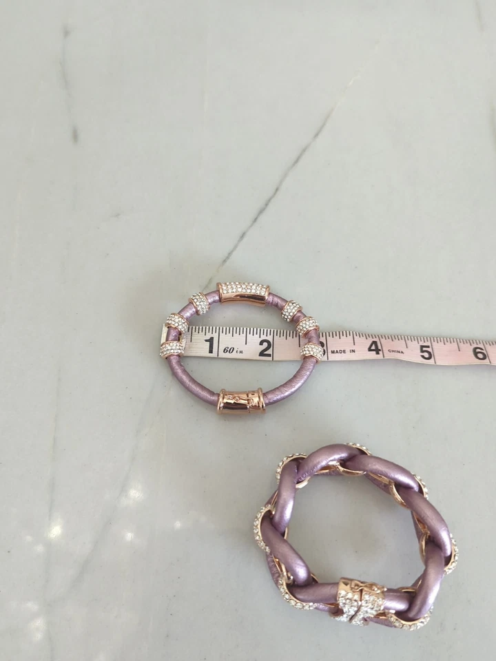 JOAN BOYCE "Edgy Chic" Cuero-Como Estación Pavé 2 Piezas Pulseras Juegos   Foto 4 de 4